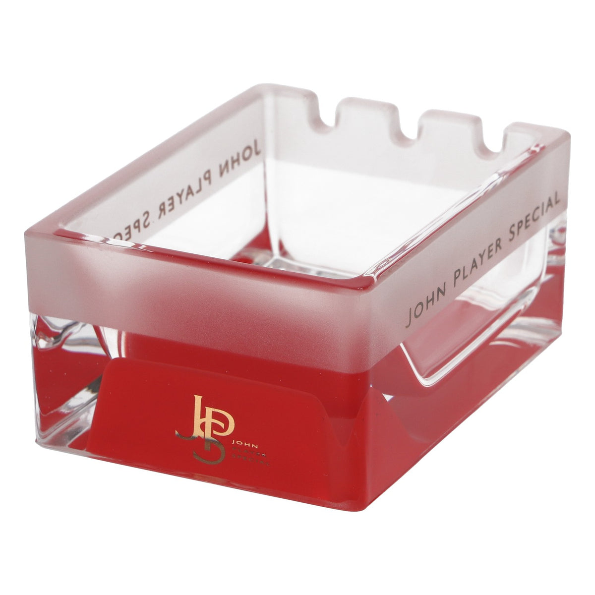 Posacenere John Player Special, fondo rosso satinato, vetro, JPS Exclusiv