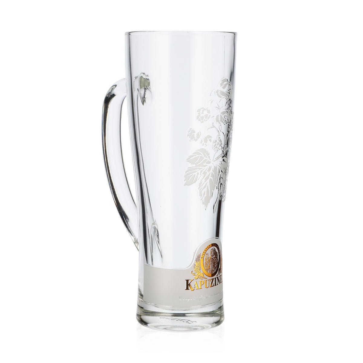 Bicchiere da birra Kapuziner, boccale da birra da 0,5 l, con manico, logo in rilievo, motivo dorato, boccale da birra – Vista 2