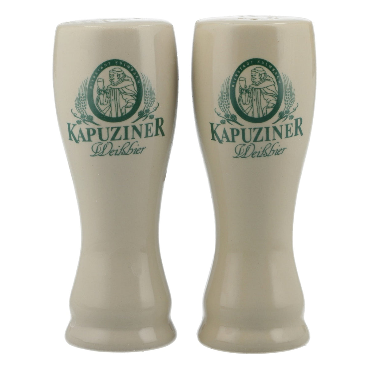 Set di spargisale e spargipepe Kapuziner in ceramica, con design ispirato al bicchiere da birra bianca