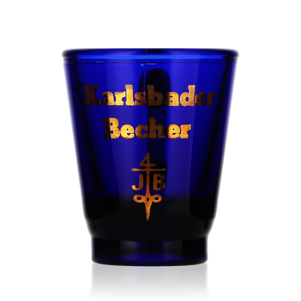 Bicchierino da liquore Karlsbader Schnaps Bicchierino da liquore corto 2 cl  blu logo dorato