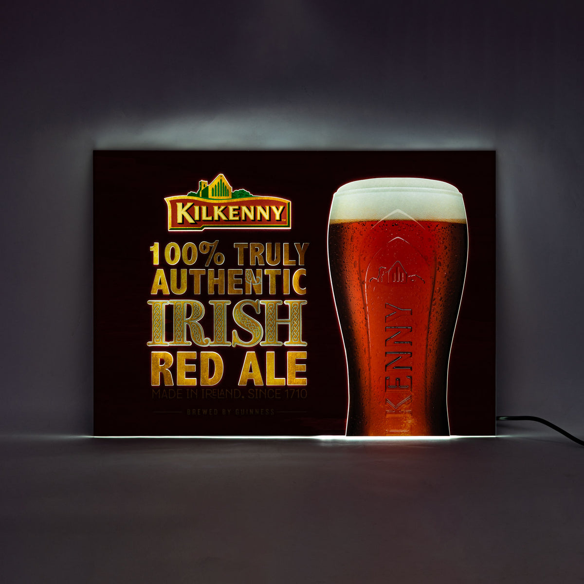 Insegna luminosa a LED Kilkenny Beer, insegna luminosa in legno rosso, alimentatore incluso