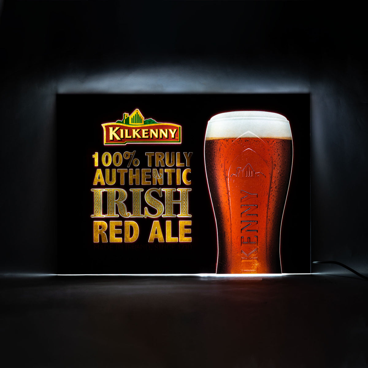 Insegna luminosa a LED Kilkenny Beer, insegna luminosa in legno rosso, alimentatore incluso – Vista 4