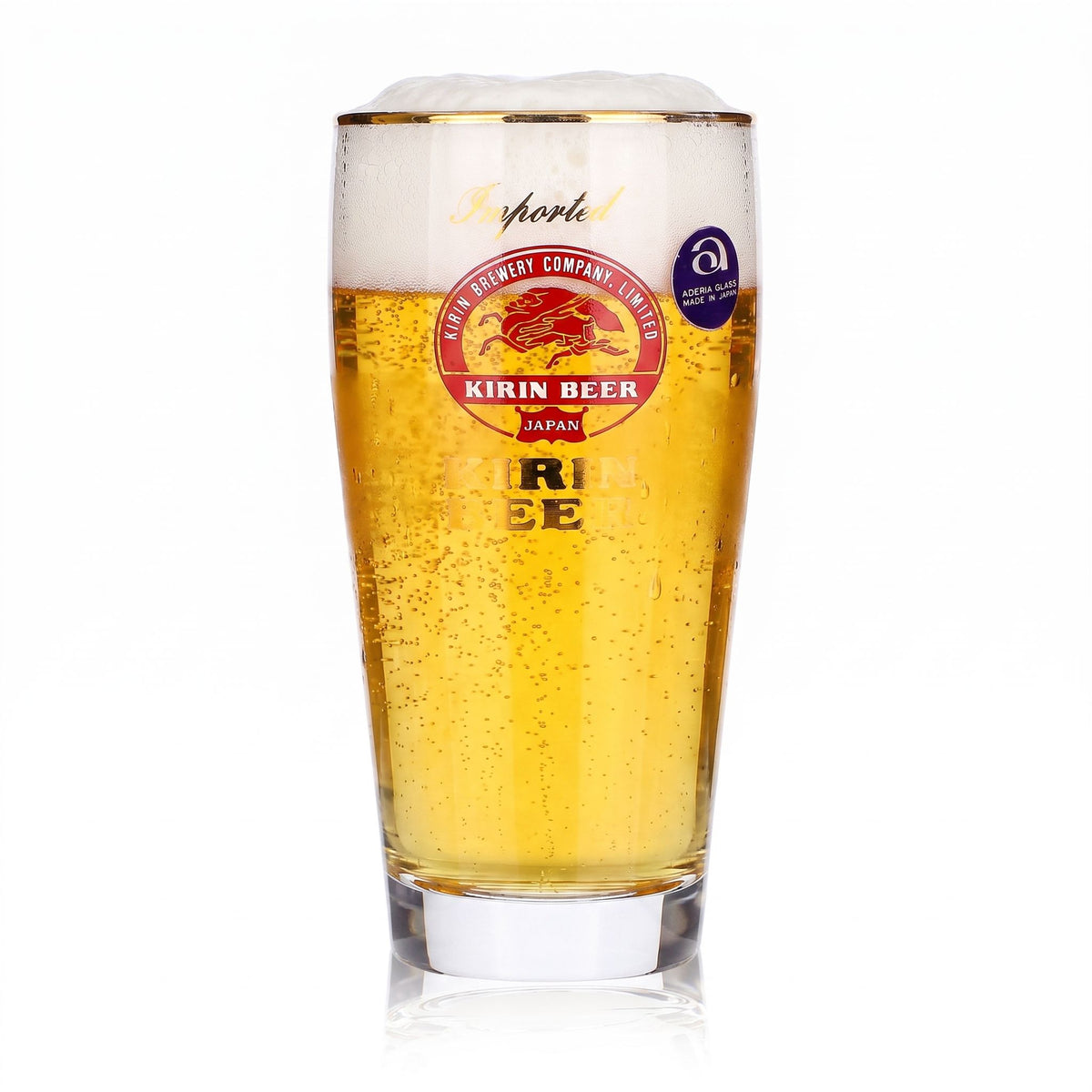 Bicchiere da birra Kirin Ichiban da 0,25 l, con bordo dorato, importato, con scritta dorata