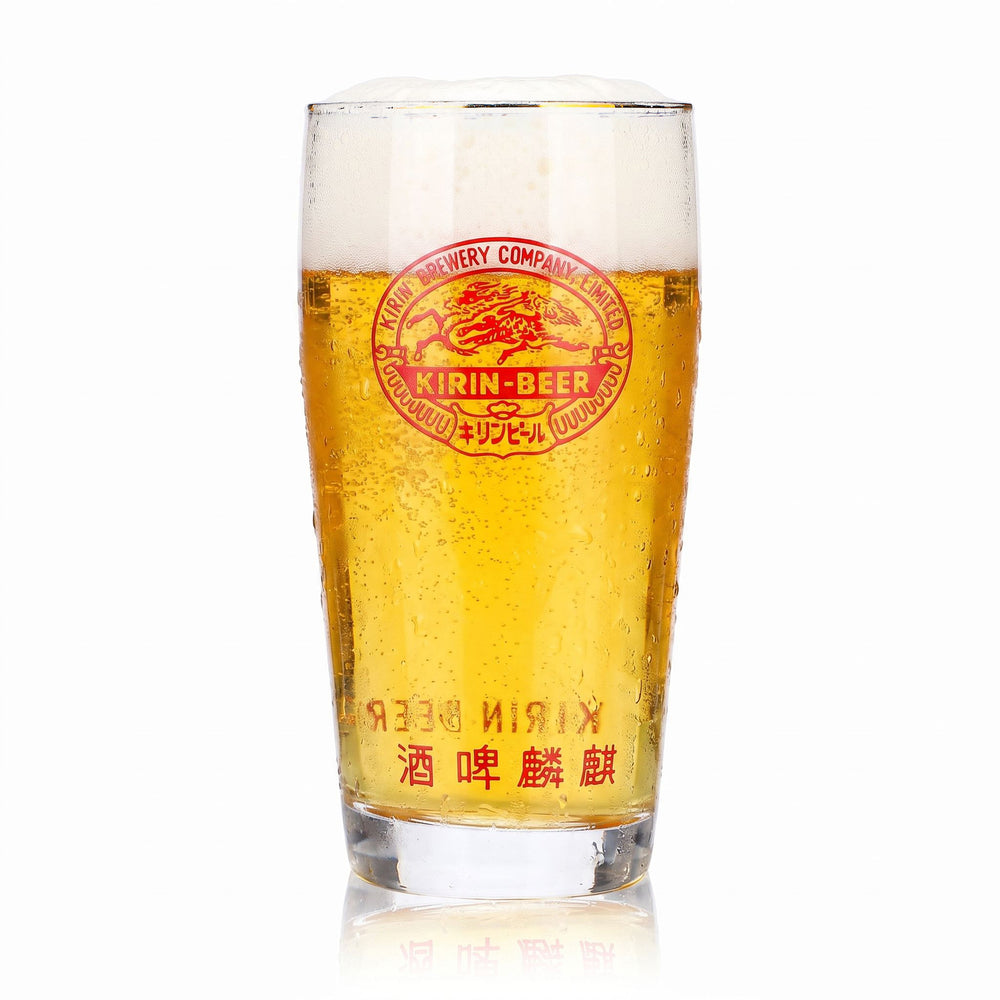 Bicchiere da birra Kirin Ichiban da 0,25 l con bordo dorato e scritta nella parte inferiore