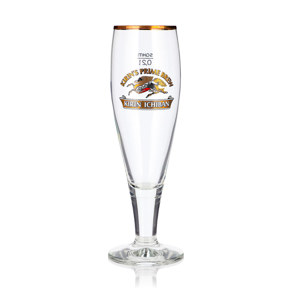 Bicchiere da birra Kirin Ichiban da 0,2 l, a forma di coppa con bordo dorato, Kirin’s Prime Brew Sahm