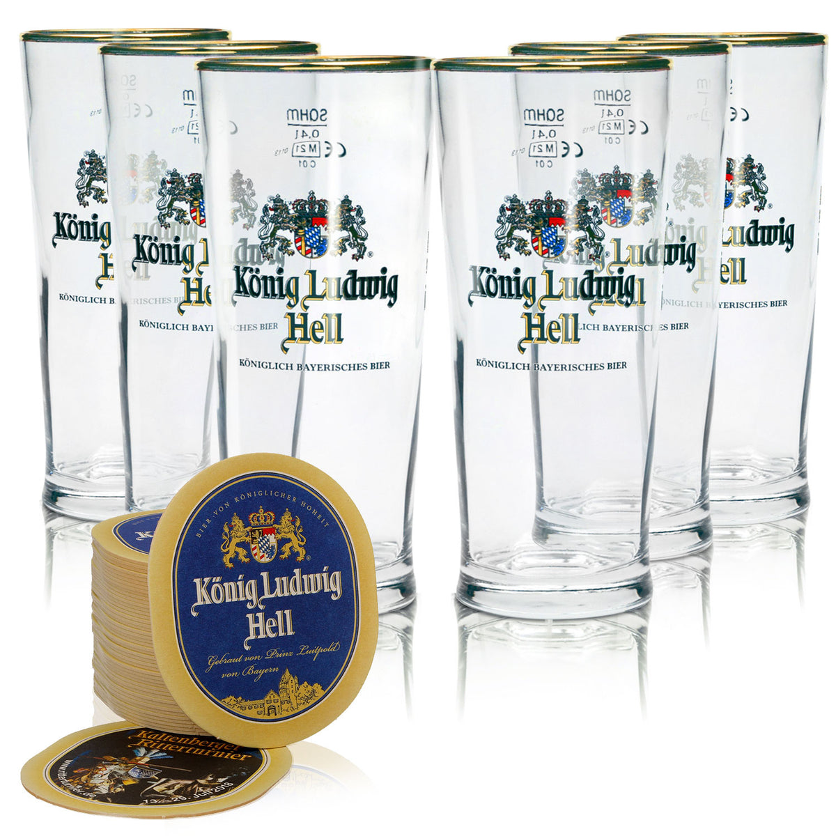 Set König Ludwig Bier Bundle I composto da 6 bicchieri da birra Willi e 70 sottobicchieri
