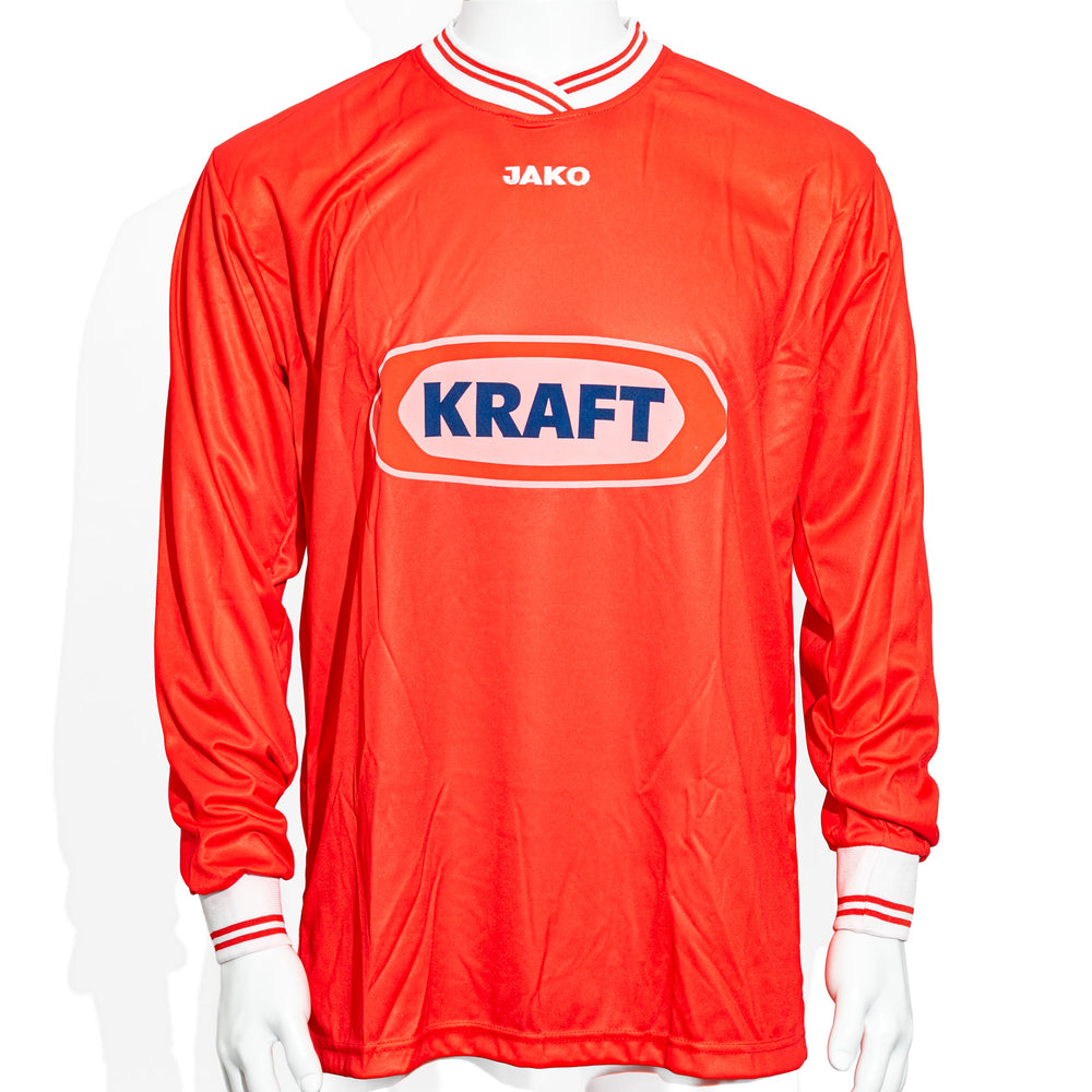 Maglietta sportiva Kraft Jako a maniche lunghe, taglia XL, numero 6 sulla schiena, rossa