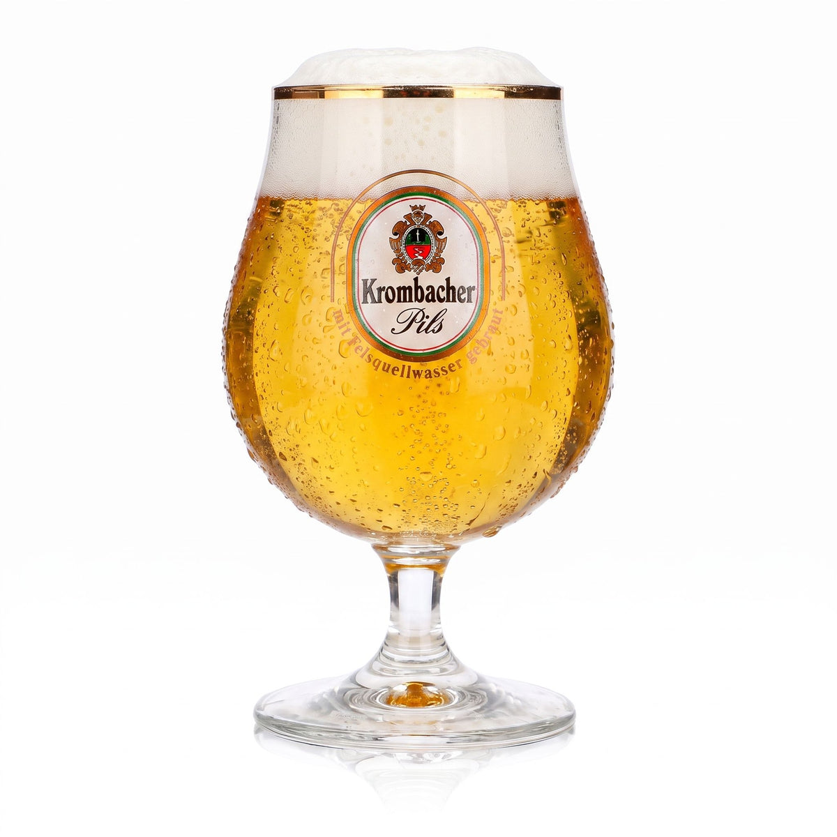 Bicchiere da birra Krombacher da 0,4 l a forma di tulipano, Krombacher Pils con bordo dorato, bicchiere da birra a forma di coppa