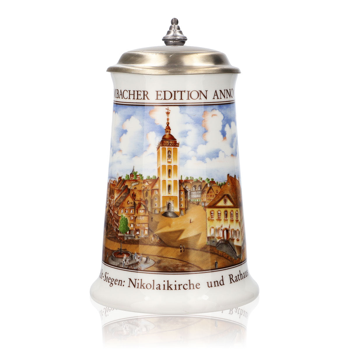 Bicchiere da birra Krombacher Boccale annuale 1990 Boccale in gres Seidel Coperchio in stagno 0,9 l Boccale