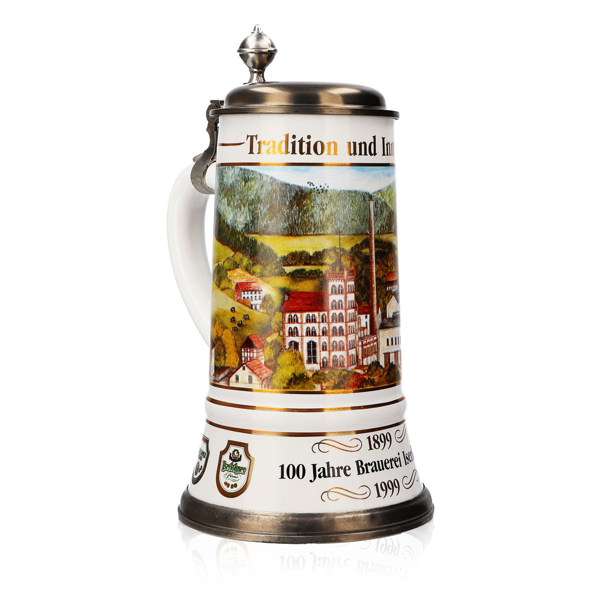 Bicchiere da birra Krombacher in ceramica smaltata con coperchio in peltro 1,09 l Bicchiere "100 anni" – Vista 2