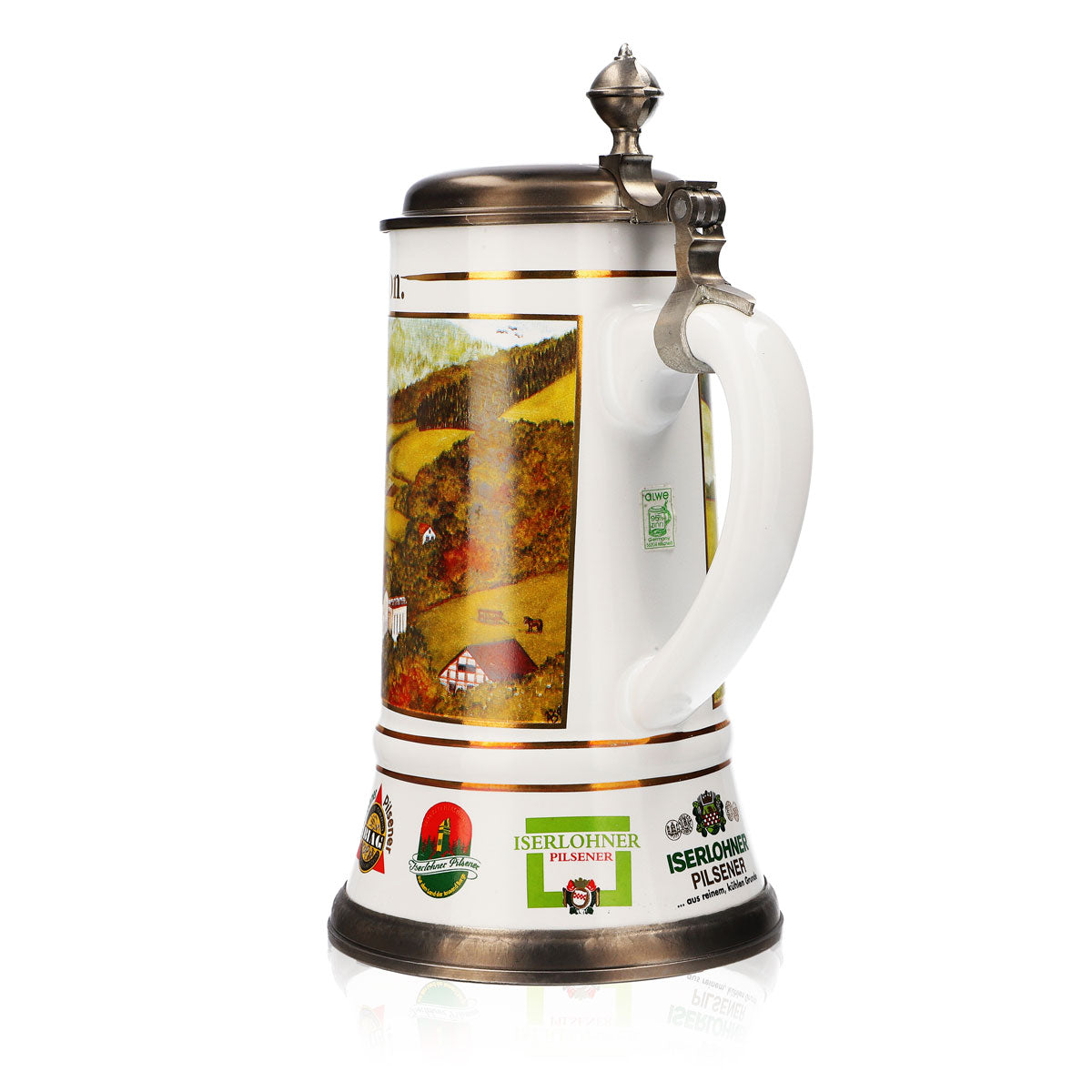 Bicchiere da birra Krombacher in ceramica smaltata con coperchio in peltro 1,09 l Bicchiere "100 anni" – Vista 4