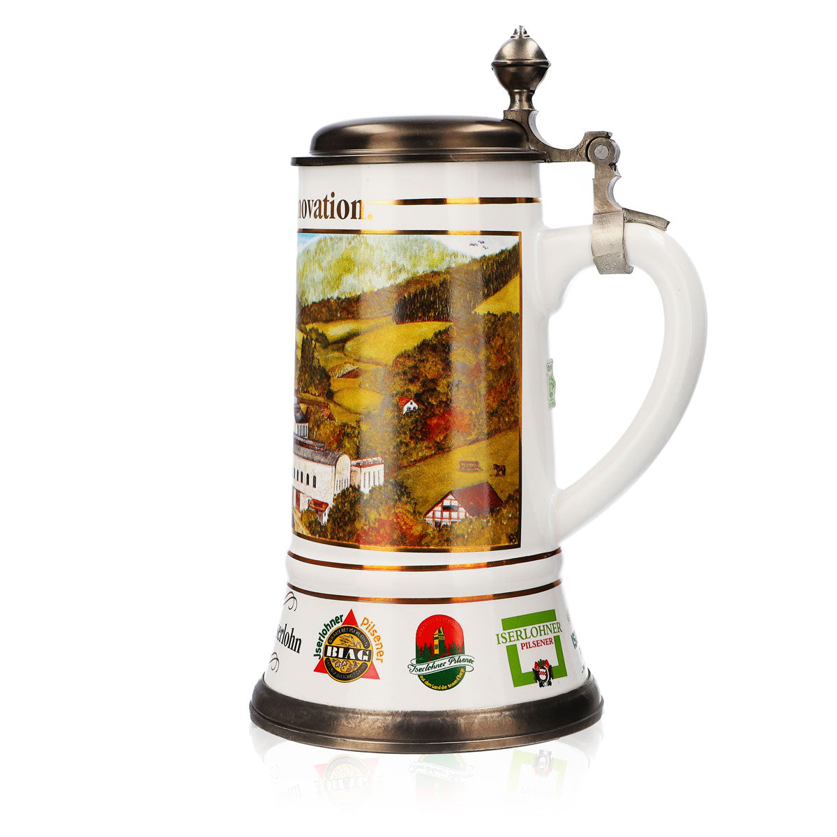 Bicchiere da birra Krombacher in ceramica smaltata con coperchio in peltro 1,09 l Bicchiere "100 anni" – Vista 5