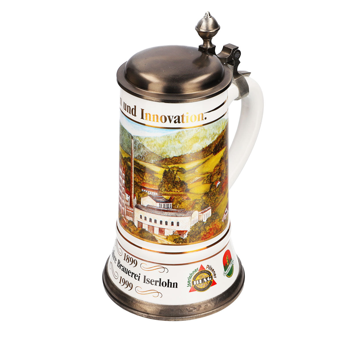 Bicchiere da birra Krombacher in ceramica smaltata con coperchio in peltro 1,09 l Bicchiere "100 anni" – Vista 6
