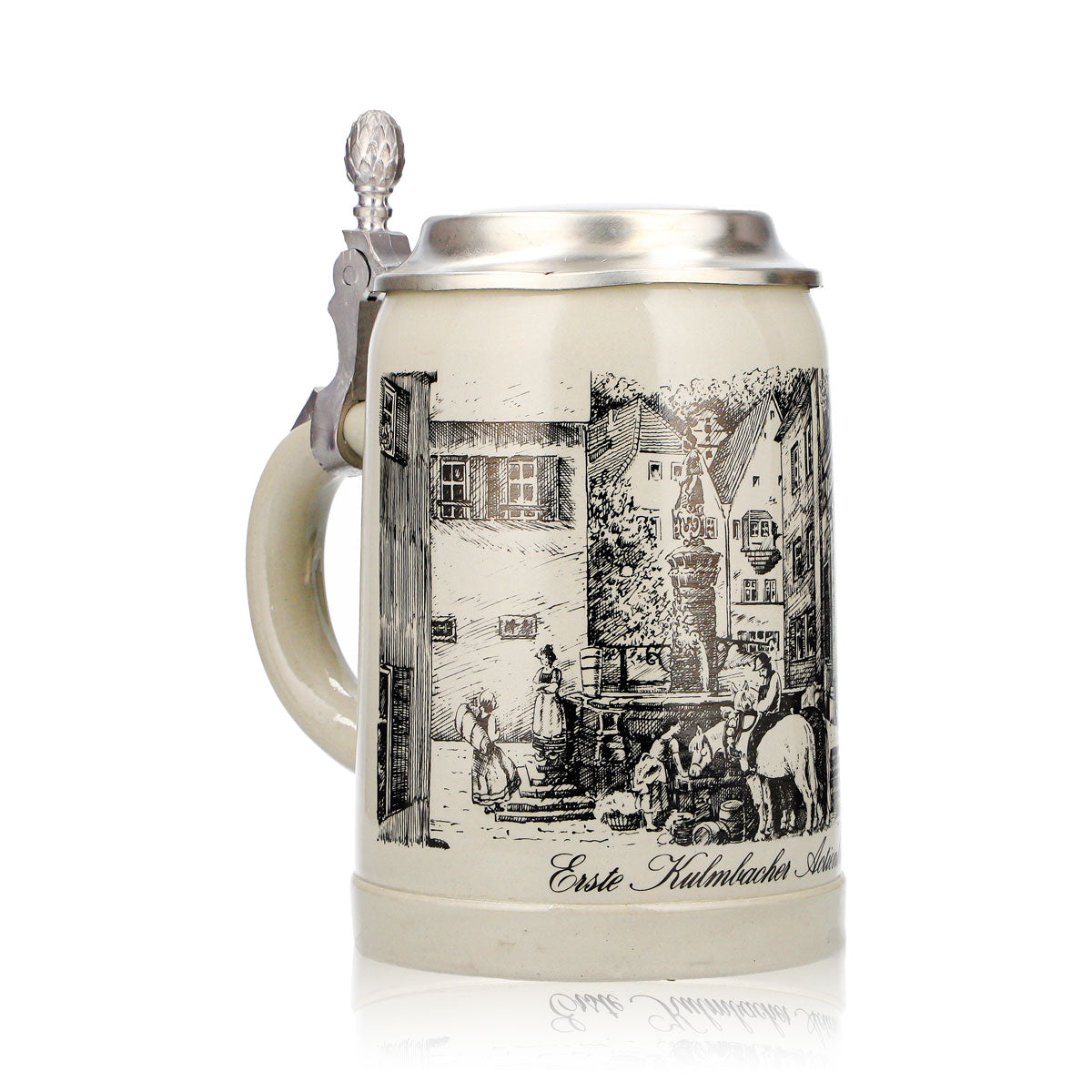 Bicchiere da birra Kulmbacher Reichelbräu, boccale da birra, boccale in terracotta da 0,5 l, coperchio in stagno, terracotta – Vista 2