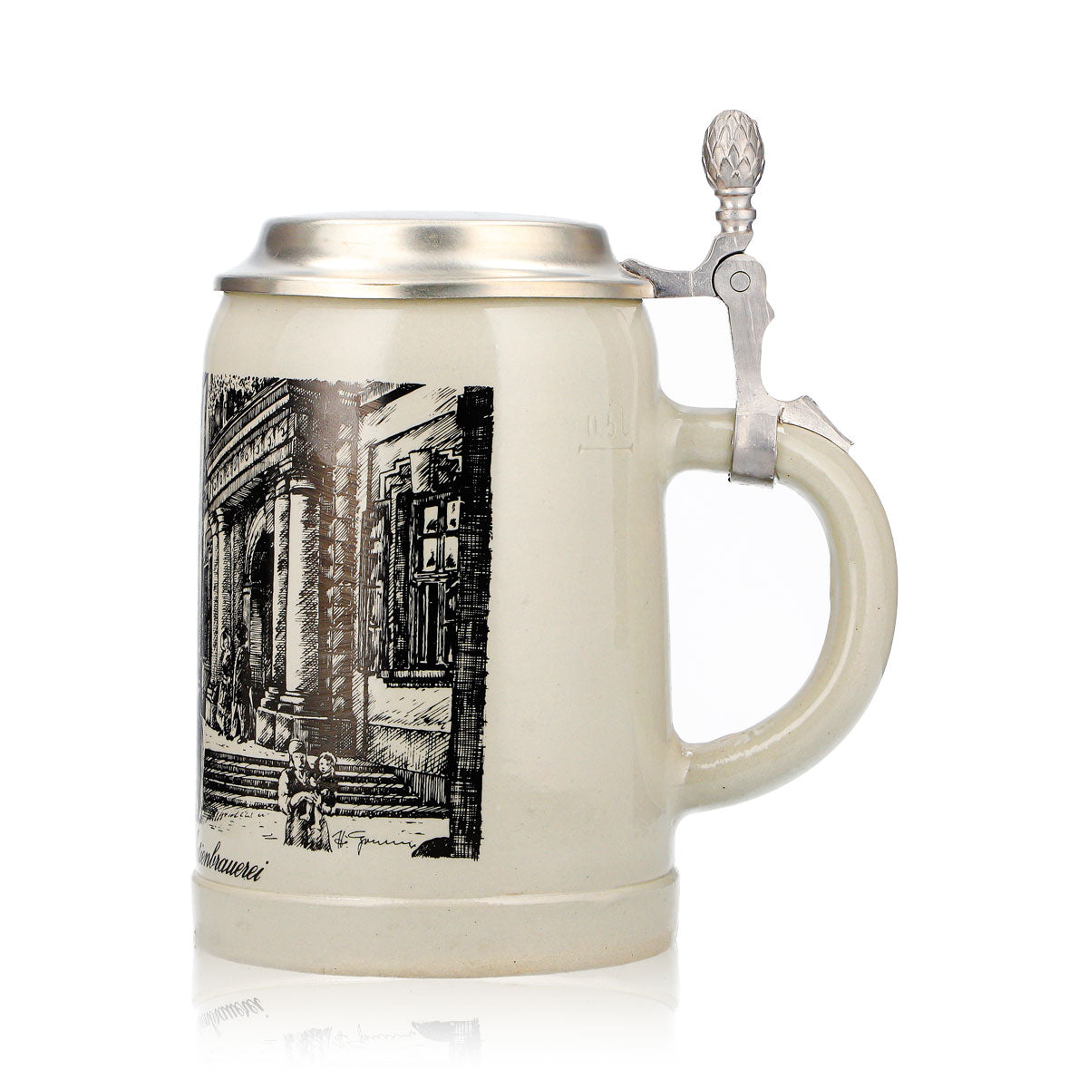 Bicchiere da birra Kulmbacher Reichelbräu, boccale da birra, boccale in terracotta da 0,5 l, coperchio in stagno, terracotta – Vista 5