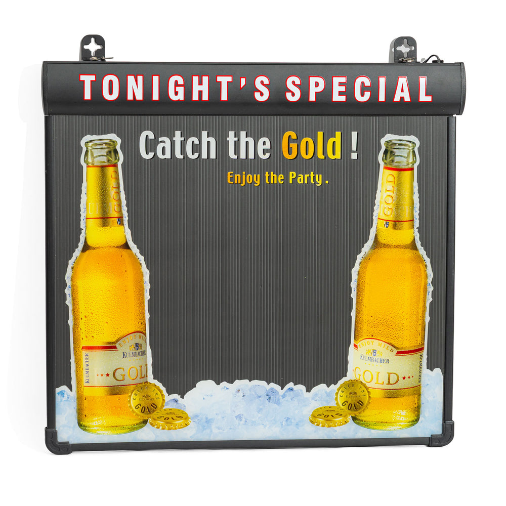 Insegna luminosa a LED della birra Kulmbacher Reichelbräu “Catch the Gold!” Lavagnetta