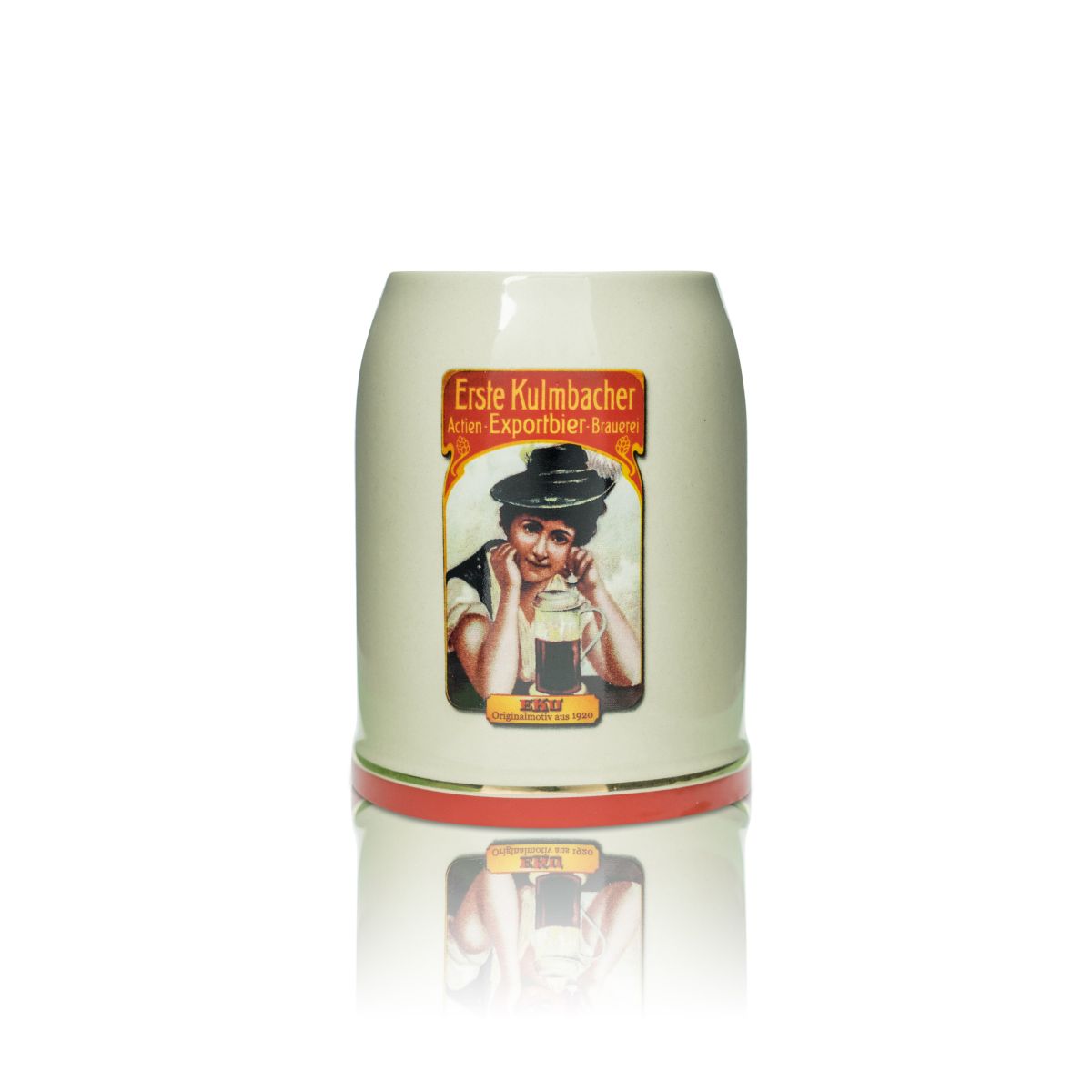 Boccale da birra Kulmbacher Reichelbräu in vetro da 0,83 l, boccale in terracotta, boccale Seidel, bicchieri da collezione