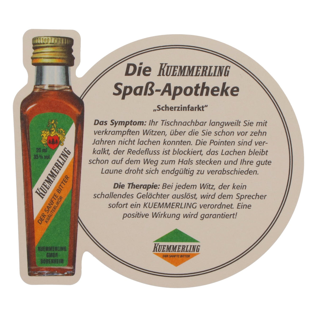 Kümmerling Liquore Sottobicchieri Sottobicchieri Farmacia divertente Infarto finto