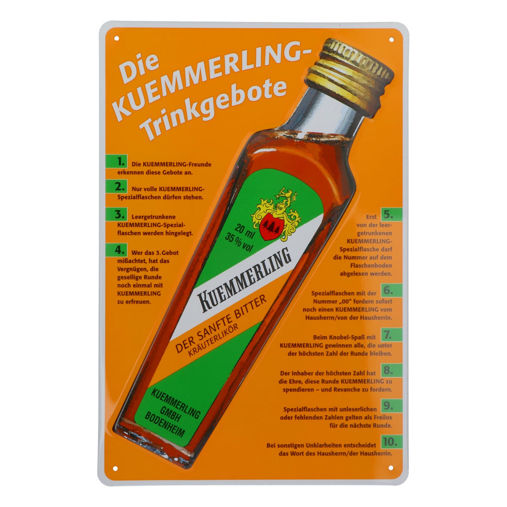 Insegna in latta Kümmerling Liquore Insegna pubblicitaria in latta Decorazione da parete "Trinkgebote"