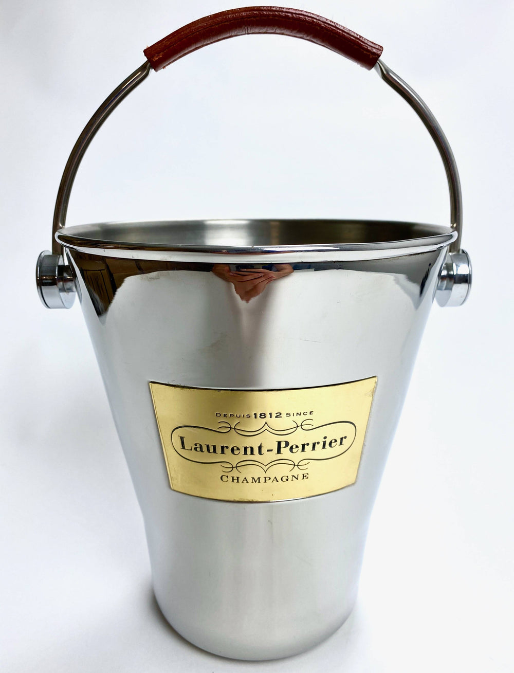 Laurent Perrier Champagne Raffredda bottiglie Contenitore per cubetti di ghiaccio Secchiello in metallo con cinturino in pelle