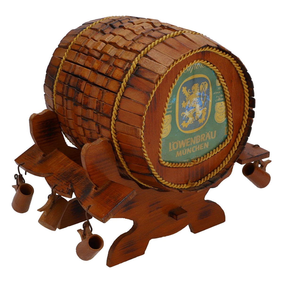 Löwenbräu Birra Barile decorativo Birra bianca Barile decorativo in vero legno fatto a mano su supporto