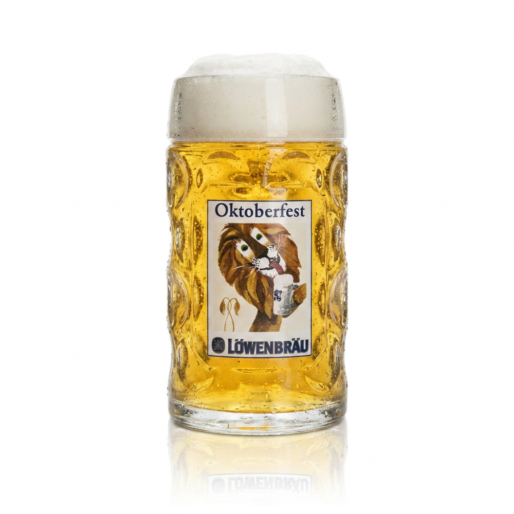 Boccale Löwenbräu da 0,5 l, edizione Oktoberfest, boccale da birra Humpen Seidel con fossette, Monaco di Baviera
