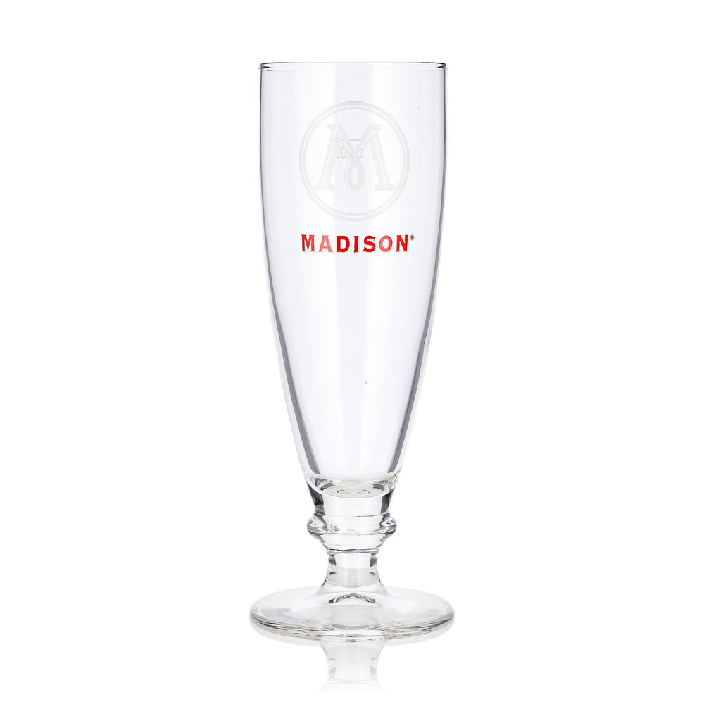 Bicchiere da birra Madison da 0,2 l, a forma di coppa, con logo rosso, per long drink