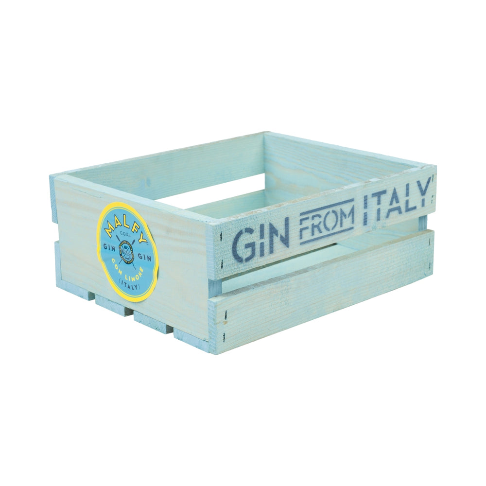 Malfy Gin Scatola di legno 30x25cm Blu Gin dall'Italia Scatola decorativa Bottiglie Giardino