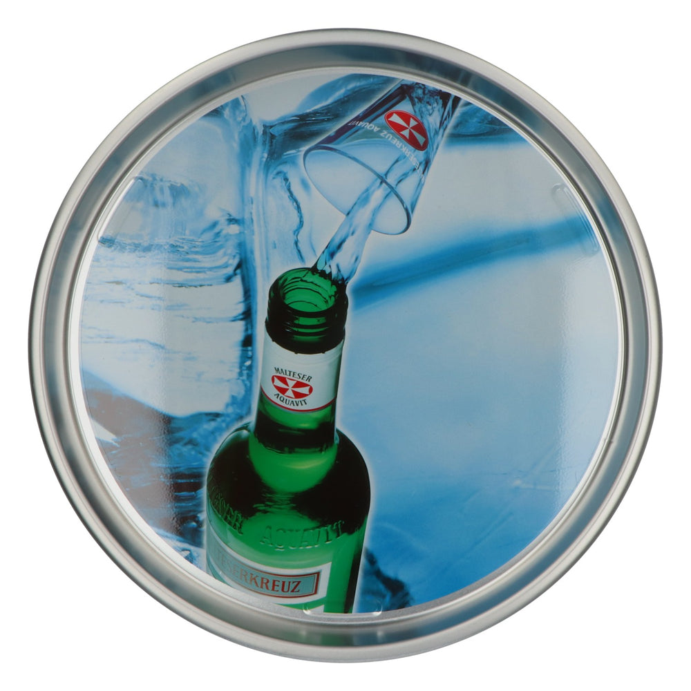 Vassoio rotondo in metallo Malteser Aquavit  Vassoio da servizio per accessori da bar Ø 34 cm