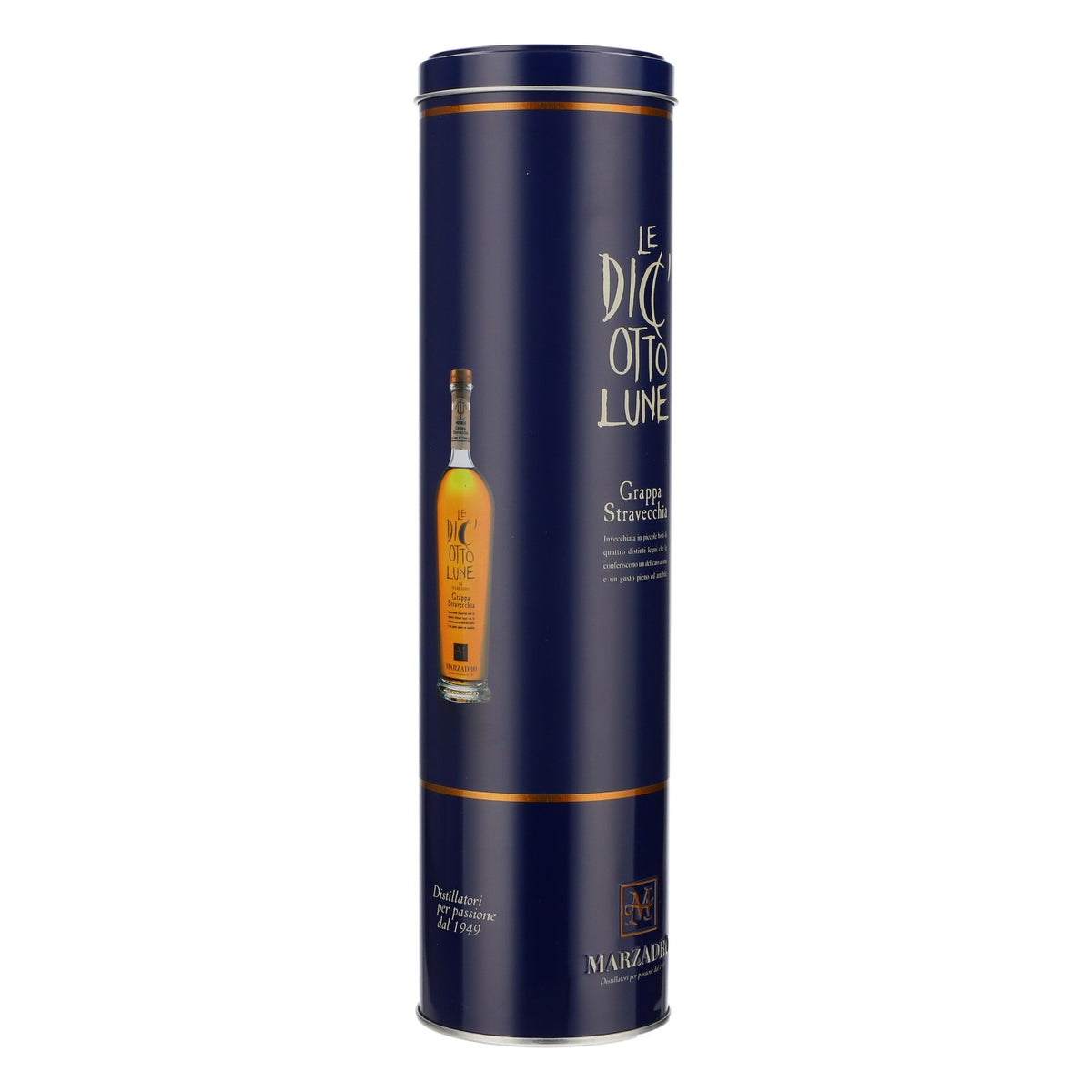 Marzadro Grappa Confezione in latta Bottiglia Confezione regalo blu – Vista 2