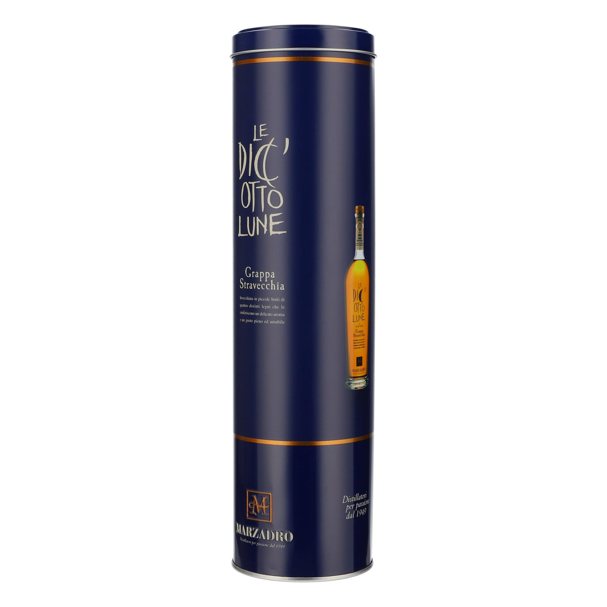 Marzadro Grappa Confezione in latta Bottiglia Confezione regalo blu – Vista 4