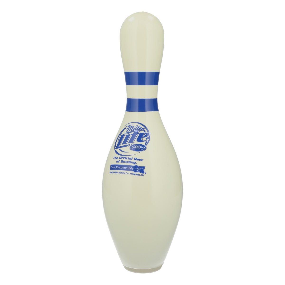 Birra Miller Lite, birillo da bowling in legno con logo blu, oggetto decorativo da collezione per bar – Vista 3