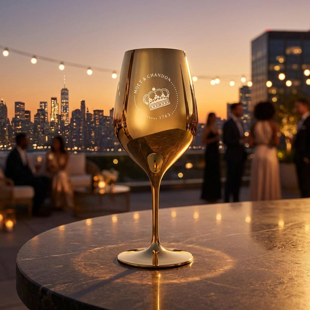 Bicchiere da champagne Moët & Chandon 0,6 l Bicchiere da vino in vetro vero Oro Nuovo logo – Vista 3