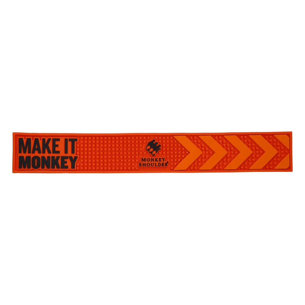 Tappetino da bar Monkey Shoulder per whisky 60x8,5 cm, nuovo, in gomma arancione, tappetino sgocciolatore, runner