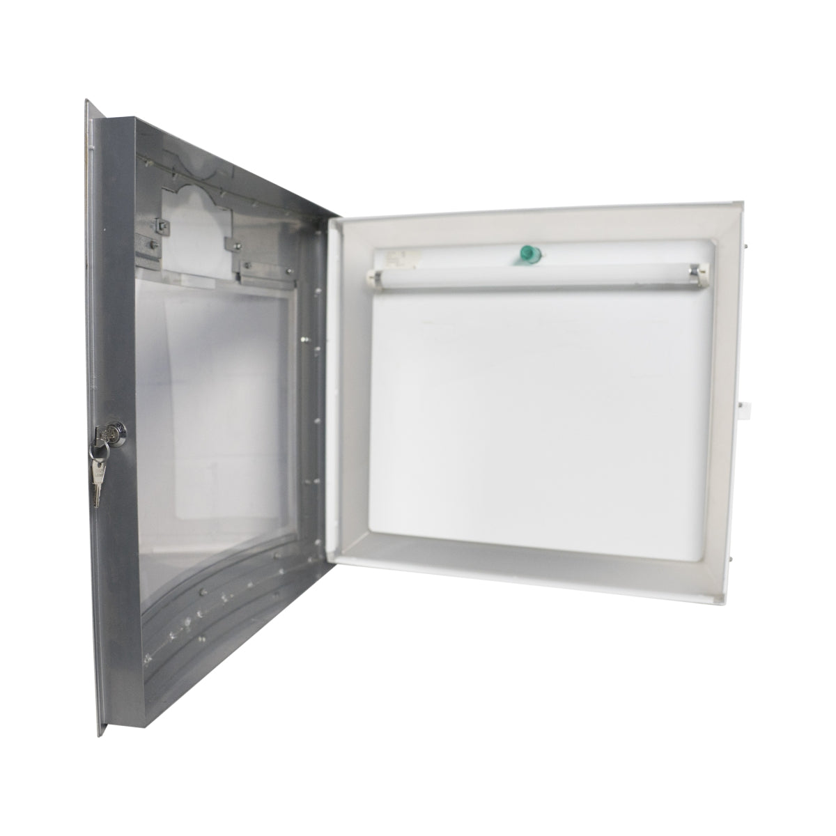 Vetrina senza marchio illuminata per menu, chiudibile a chiave, in acciaio inox, usata – Vista 3
