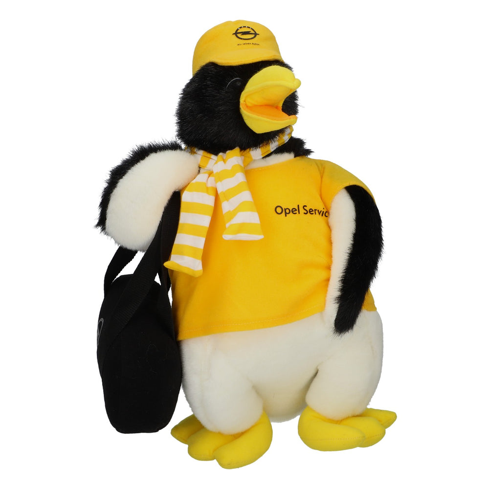Giocattolo Opel, peluche, borsa porta attrezzi Opel Service, pinguino giallo