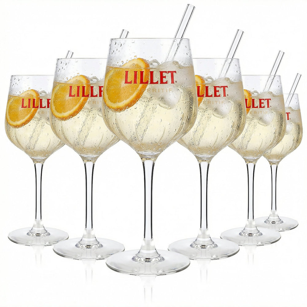 Set di 6 bicchieri originali Lillet Signature da 0,45 l per aperitivi con tacca di calibrazione