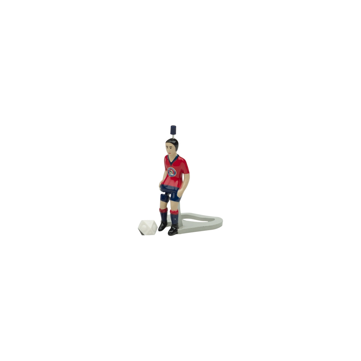Apribottiglie Paulaner con figura Tipp Kick con pallone rosso e maglia da calciatore