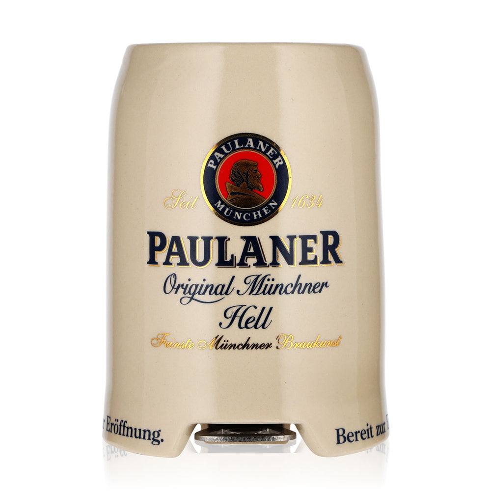 Bicchiere da birra Paulaner da 0,5 l, boccale in terracotta con apribottiglie "Pronti per l'inaugurazione" in terracotta
