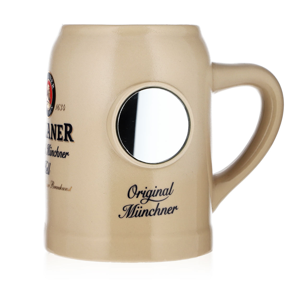 Bicchiere da birra Paulaner da 0,5 l, boccale in terracotta con decorazione a specchio "Original Münchner", terracotta