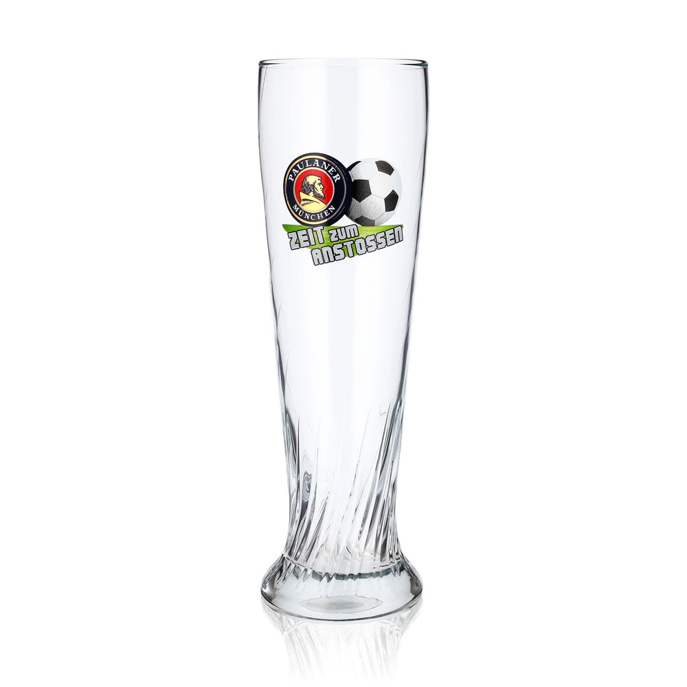 Bicchiere da birra Paulaner da 0,5 l, bicchiere da birra di frumento "Zeit zum Anstossen" con decorazione color crema