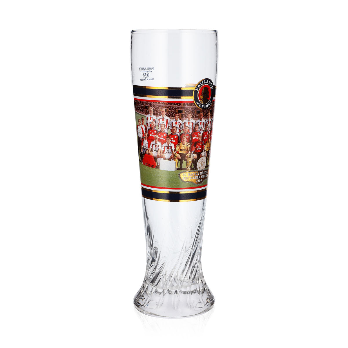 Bicchiere da birra Paulaner da 0,5 l, FC Bayern Monaco, campione di Germania 2000, con rilievo – Vista 2