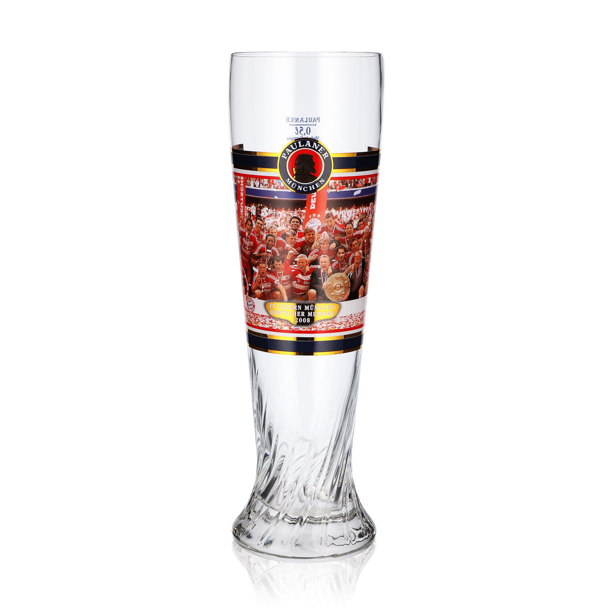 Bicchiere da birra Paulaner da 0,5 l, FC Bayern Monaco, campione di Germania 2008, con rilievo