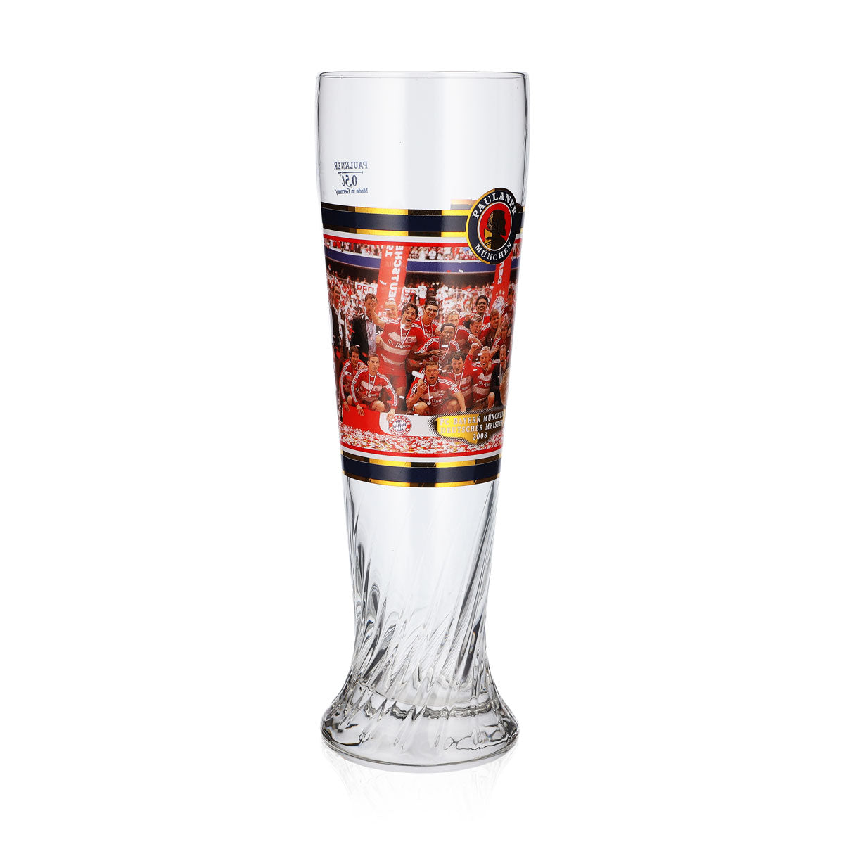 Bicchiere da birra Paulaner da 0,5 l, FC Bayern Monaco, campione di Germania 2008, con rilievo – Vista 2