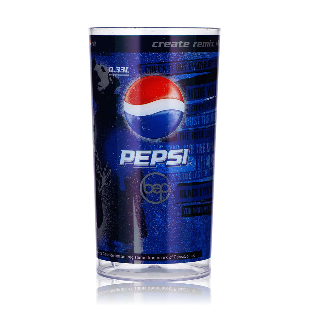 Bicchiere per bibite Pepsi da 0,33 l, riutilizzabile, con motivo dei Black Eyed Peas, 1 blu, in plastica