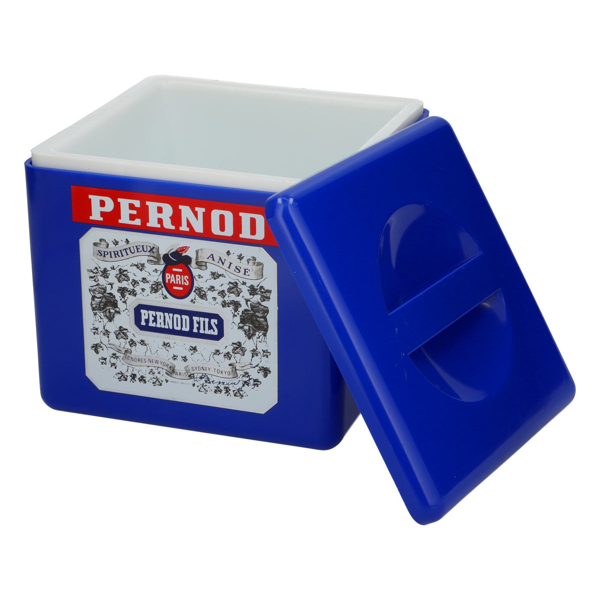 Pernod Retro: refrigeratore per bottiglie, contenitore per il ghiaccio blu con coperchio, accessori da bar, articoli di marca – Vista 4