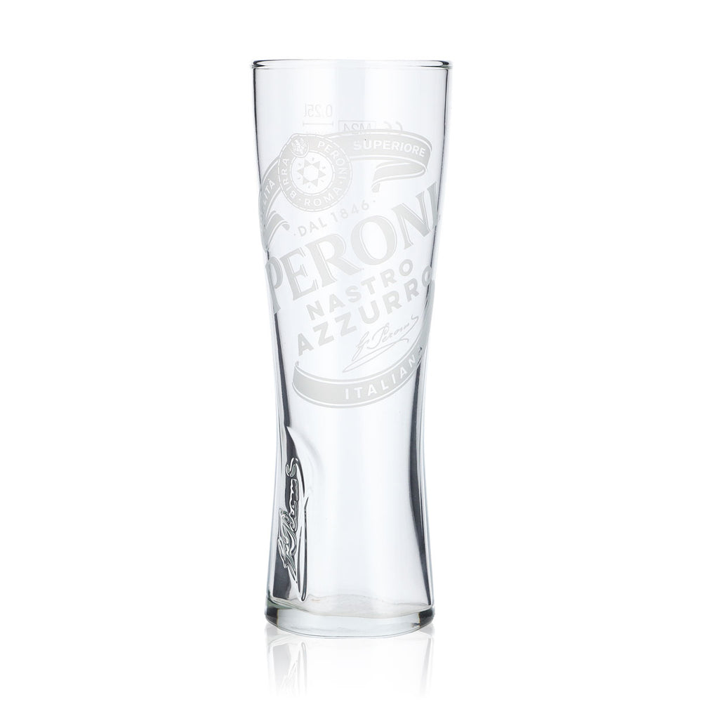 Bicchiere da birra Peroni 0,25 l Bicchiere a calice "Nastro Azzuro" con firma in rilievo sul fondo