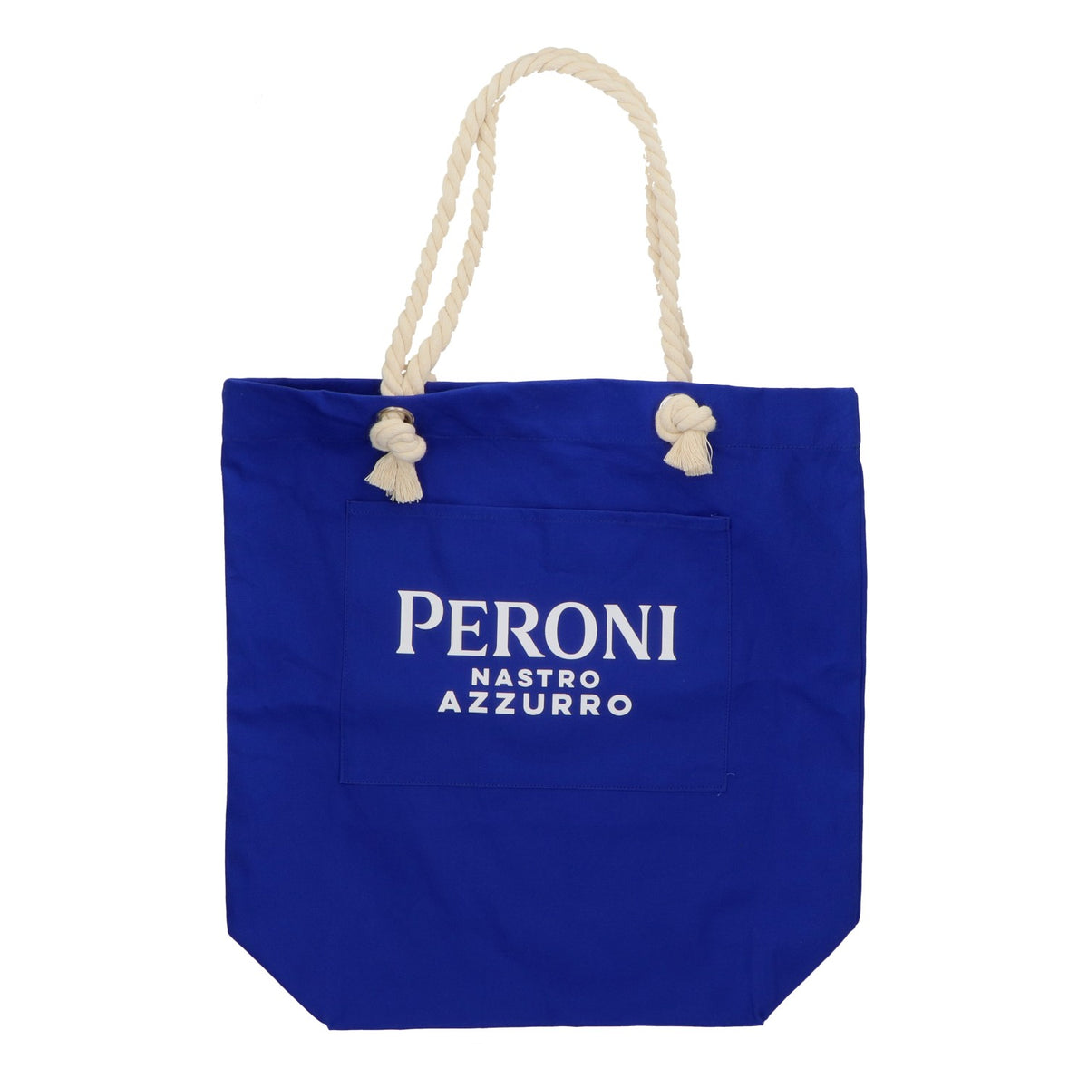 Borsa per birra Peroni, blu, con manici a cordoncino, nuova, in tessuto misto