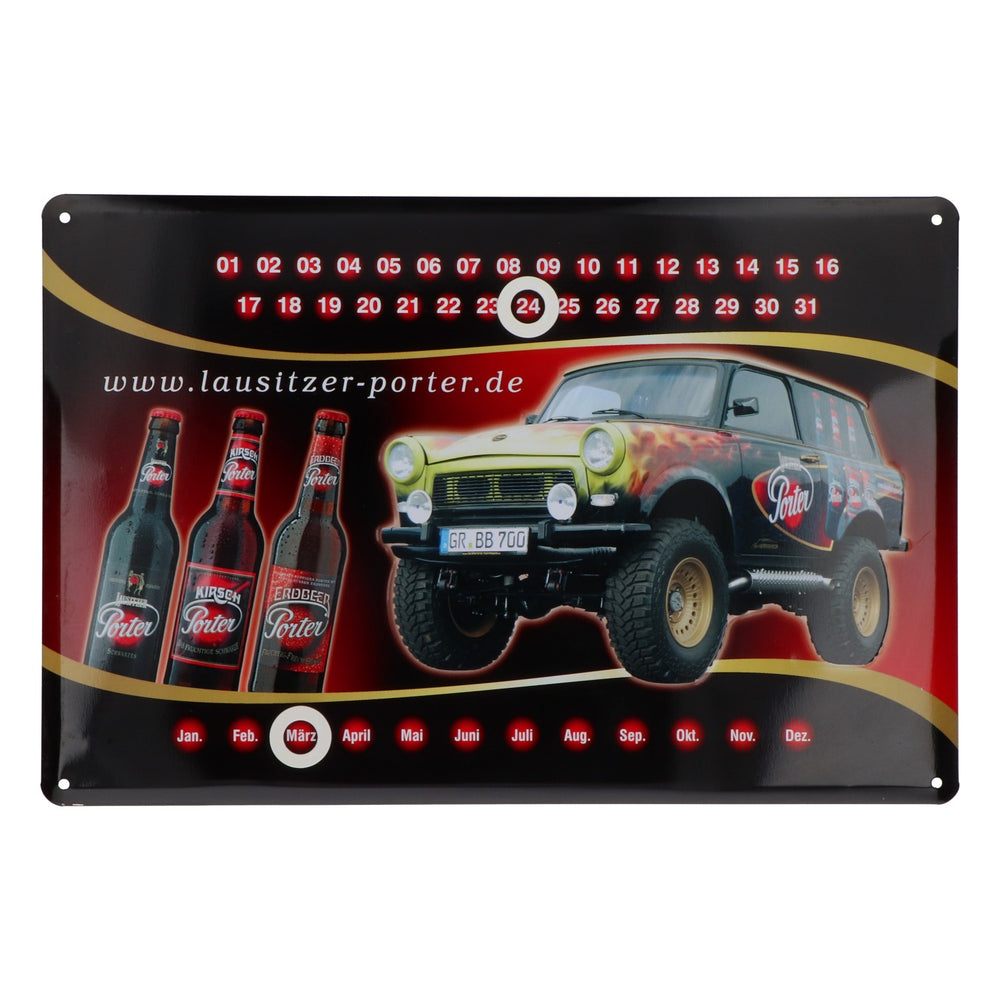 Targhetta in metallo della birra Porter  Calendario perpetuo Decorazione da parete Trabant Truck