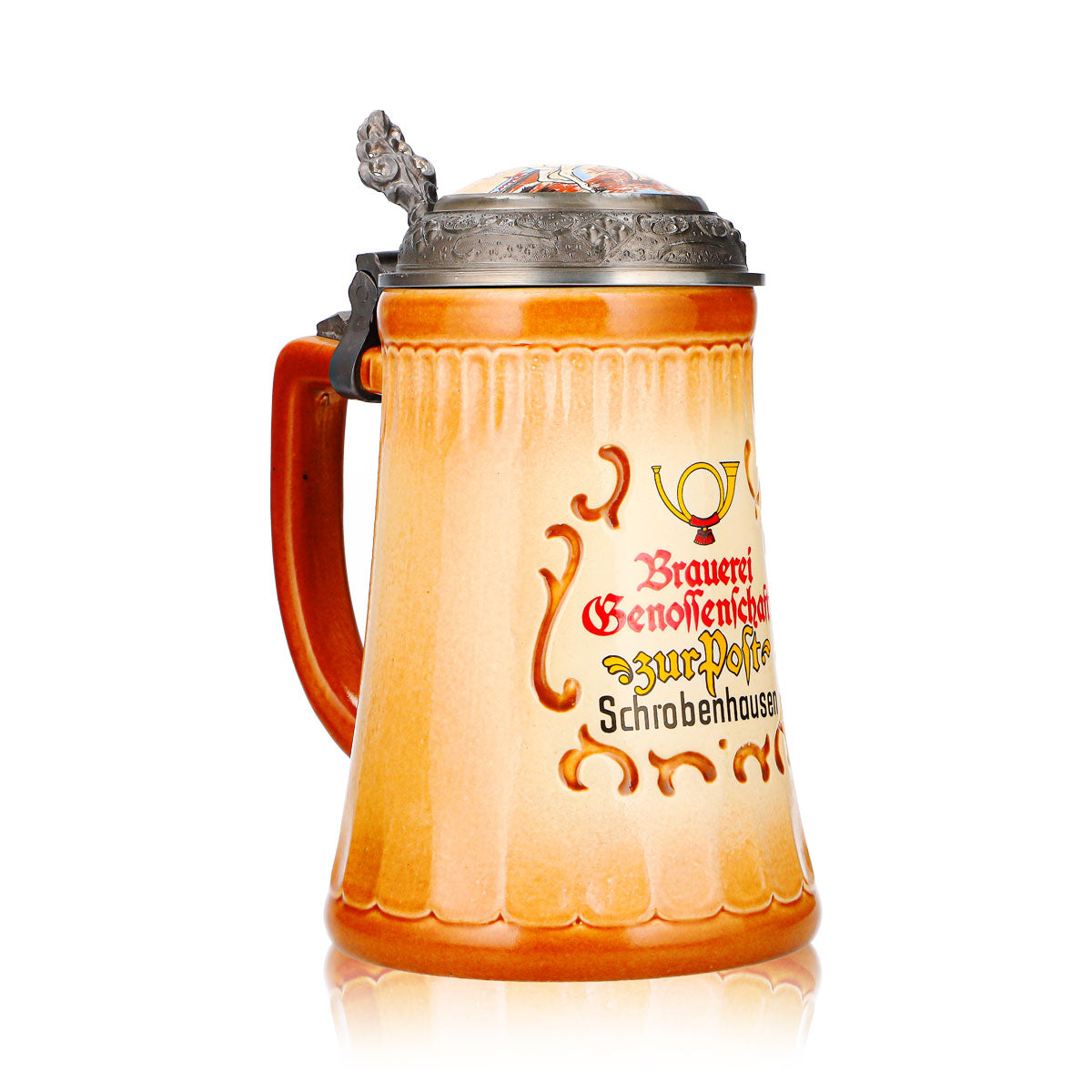 Bicchiere da birra Postbräu, boccale in terracotta da 0,8 l con coperchio in stagno, Cooperativa Birraria Ton – Vista 2